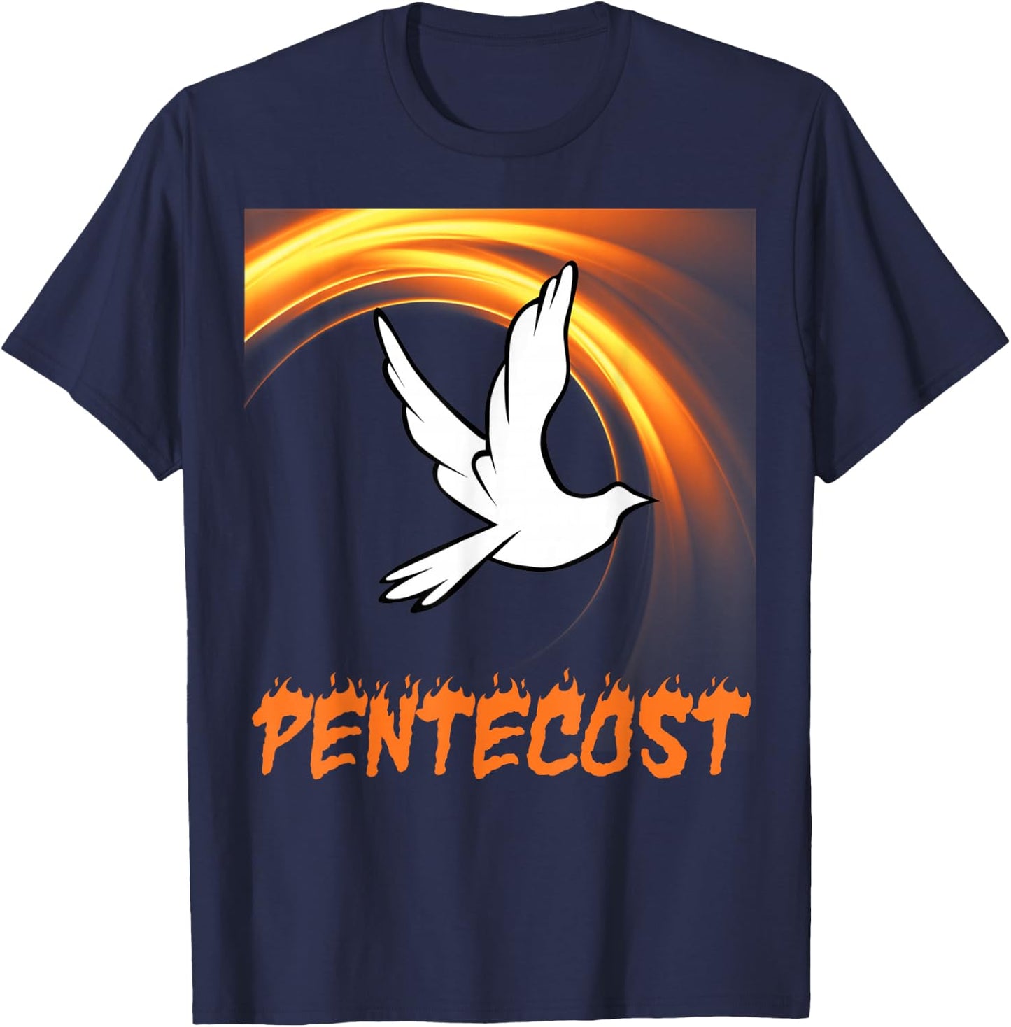 Pentecost Doves Fire Flame Holy Spirit T-Shirt - T-Shirt | Navy