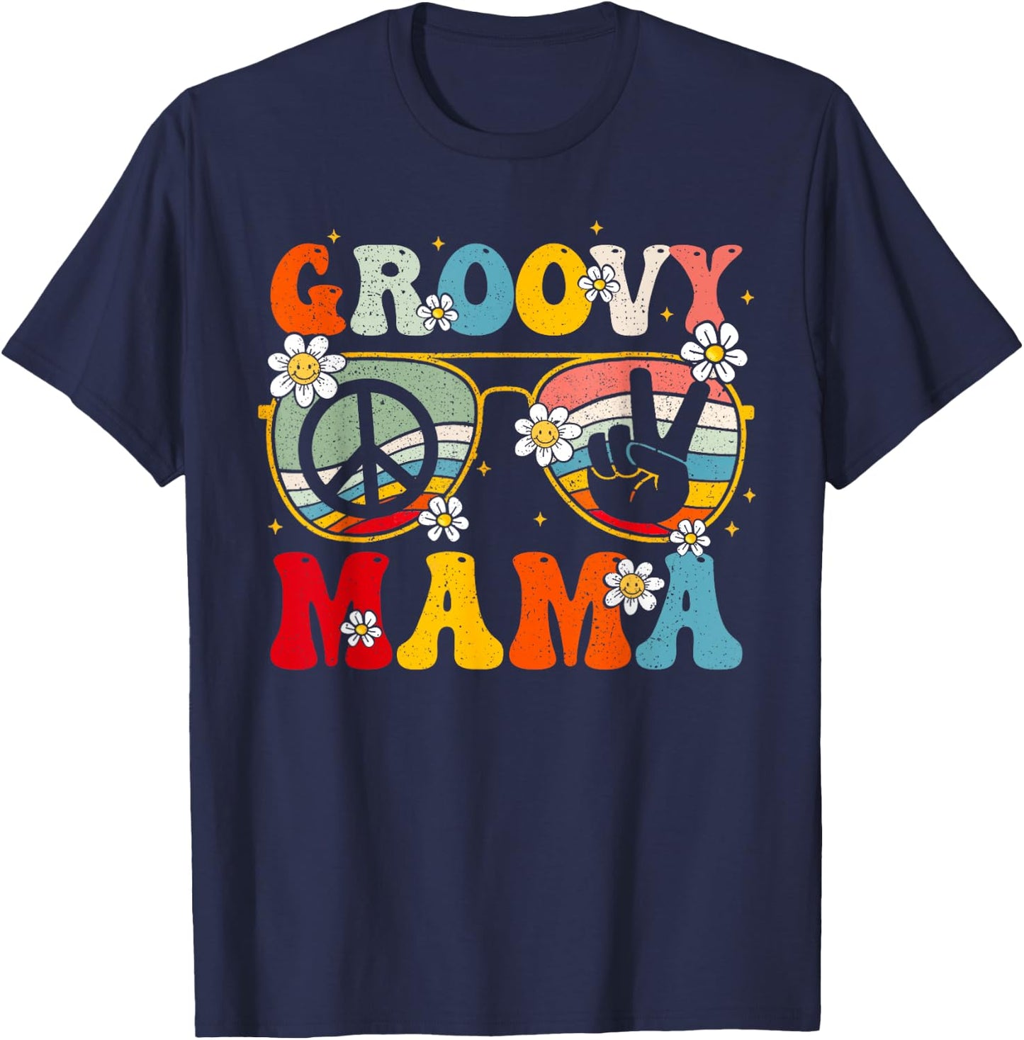 Groovy Mama Retro Matching Family 60s 70s Mom Mother's Day T-Shirt - T-Shirt | Navy