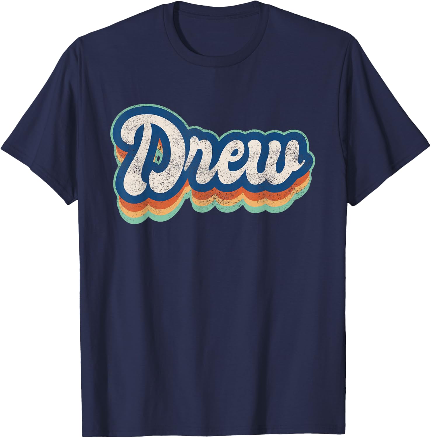 Drew First Name Boy Vintage Style 70s 80s Personalized T-Shirt - T-Shirt | Navy
