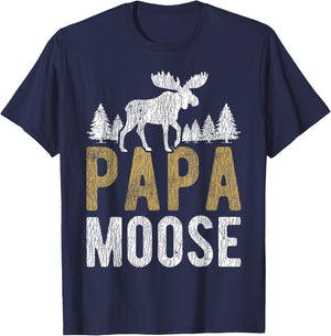 Papa Moose Camping Matching Family Children Dad Hunting T-Shirt - T-Shirt | Navy