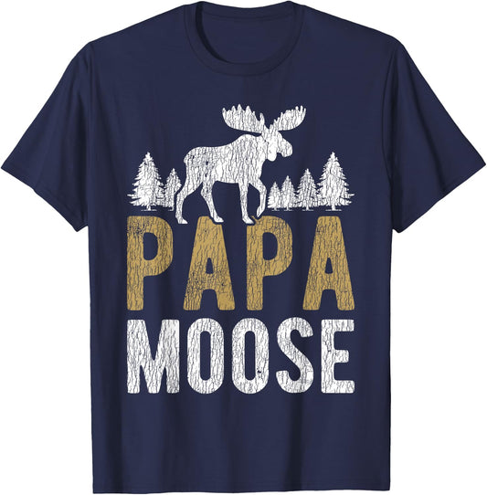 Papa Moose Camping Matching Family Children Dad Hunting T-Shirt - T-Shirt | Navy