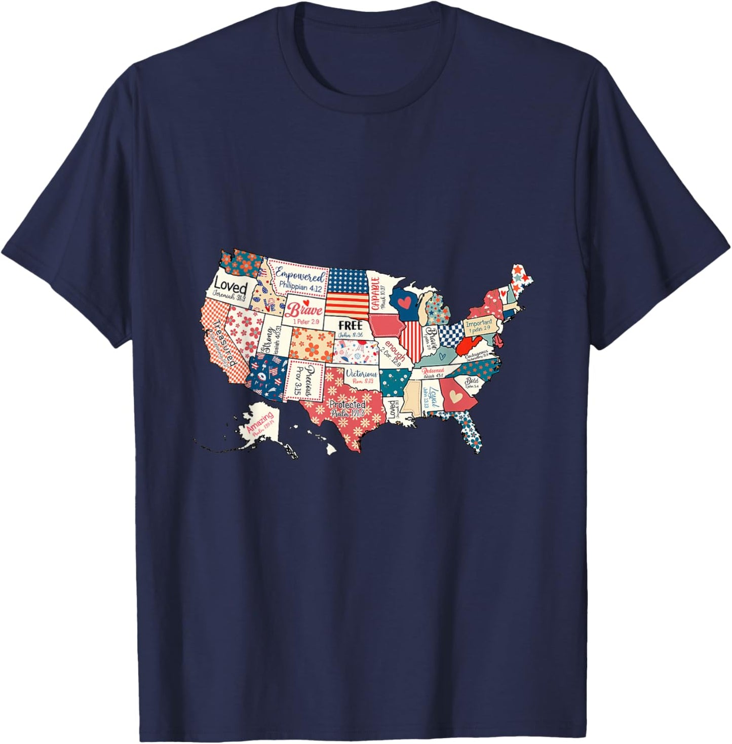 US Map Bible Verses Natural Infant Christian Faith Men Women T-Shirt - T-Shirt | Navy
