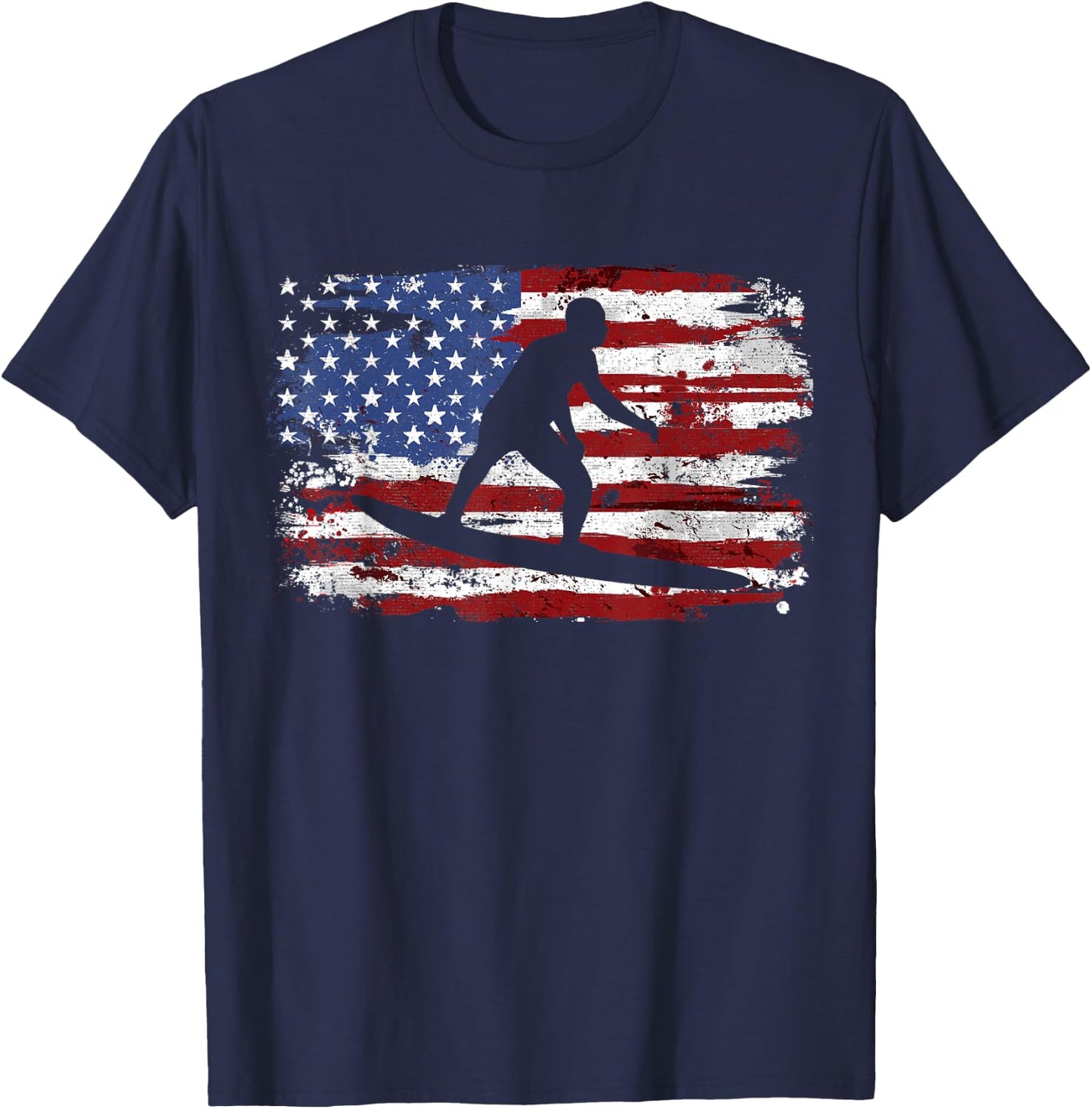Surfing Surfer USA Flag Vintage T-Shirt - T-Shirt | Navy