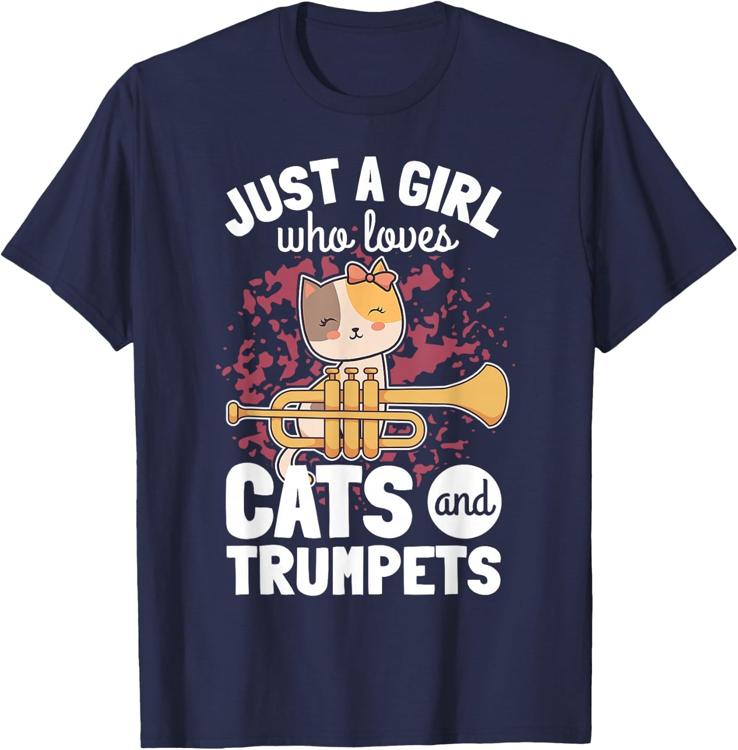 Girl Trumpet Player Saying Trumpeter Cat Owner Kitten Lover T-Shirt - T-Shirt | Navy
