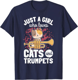 Girl Trumpet Player Saying Trumpeter Cat Owner Kitten Lover T-Shirt - T-Shirt | Navy
