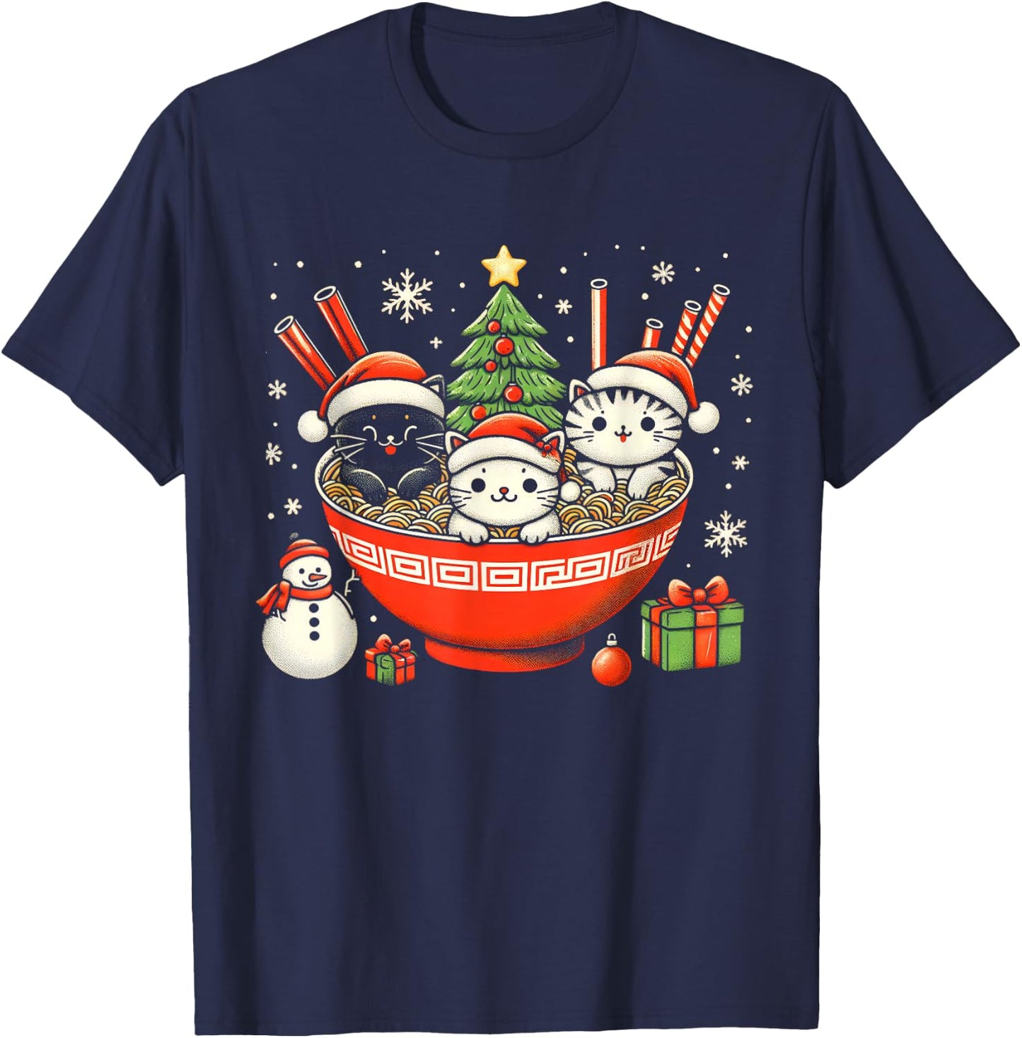 Irish Ramen Cats Cute Anime Christmas Girls Xmas T-Shirt - T-Shirt | Navy