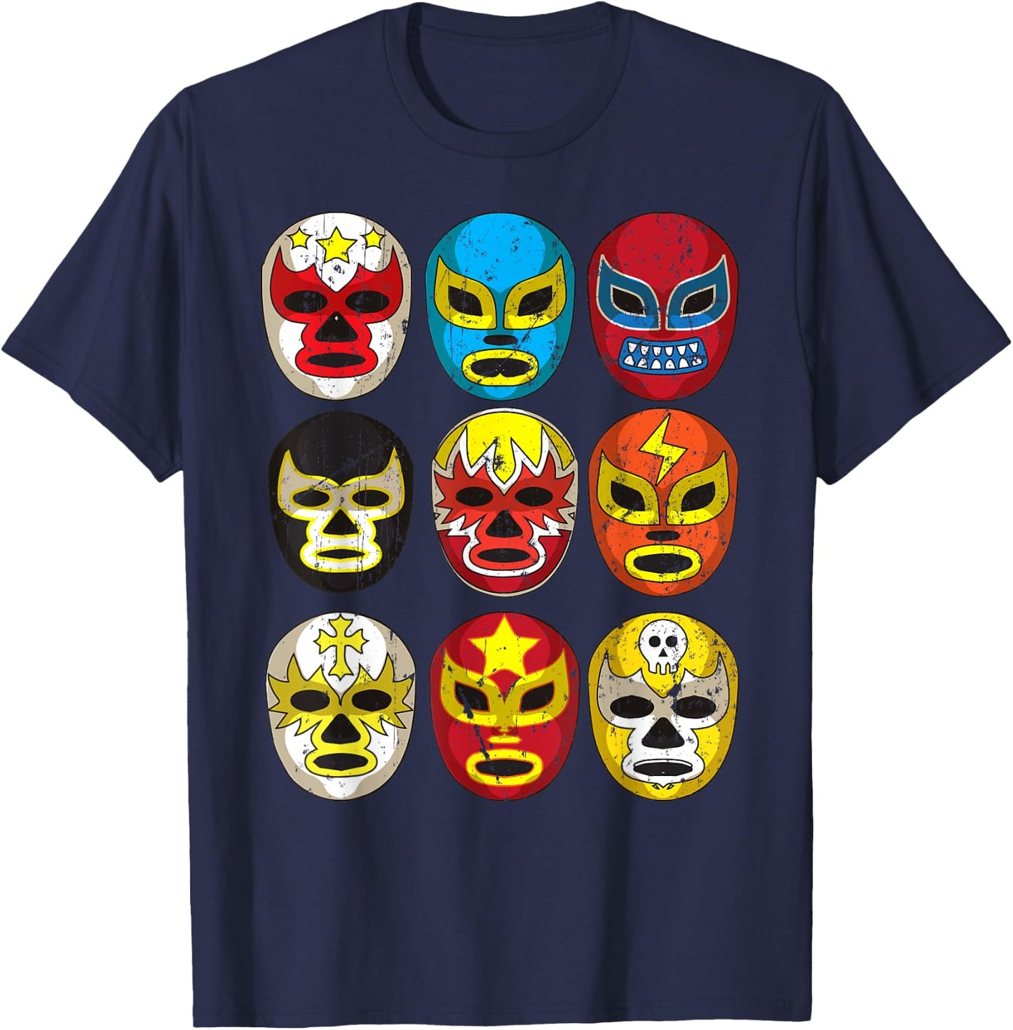 Cool Lucha Libre Wrestlers Masks | Funny Wrestling Gift Fan T-Shirt - T-Shirt | Navy
