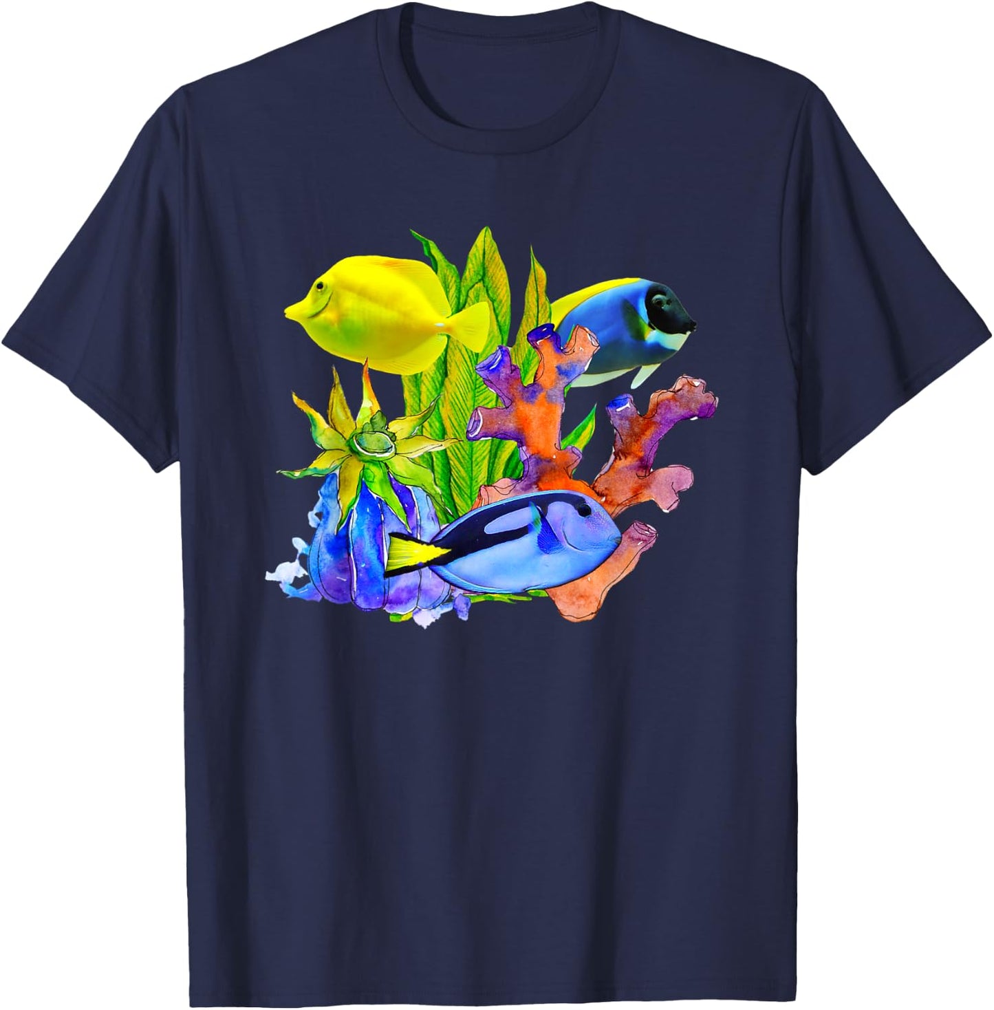 Yellow Tangs Reef Saltwater Marine Aquarium Fish Tank Gift T-Shirt - T-Shirt | Navy