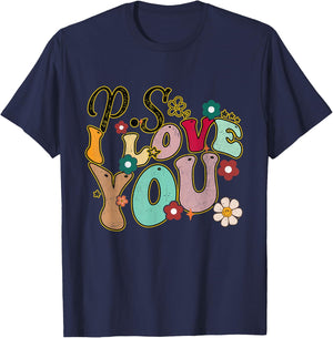 Ps I Love You Day Groovy Valentines Day Men Women Kids T-Shirt - T-Shirt | Navy