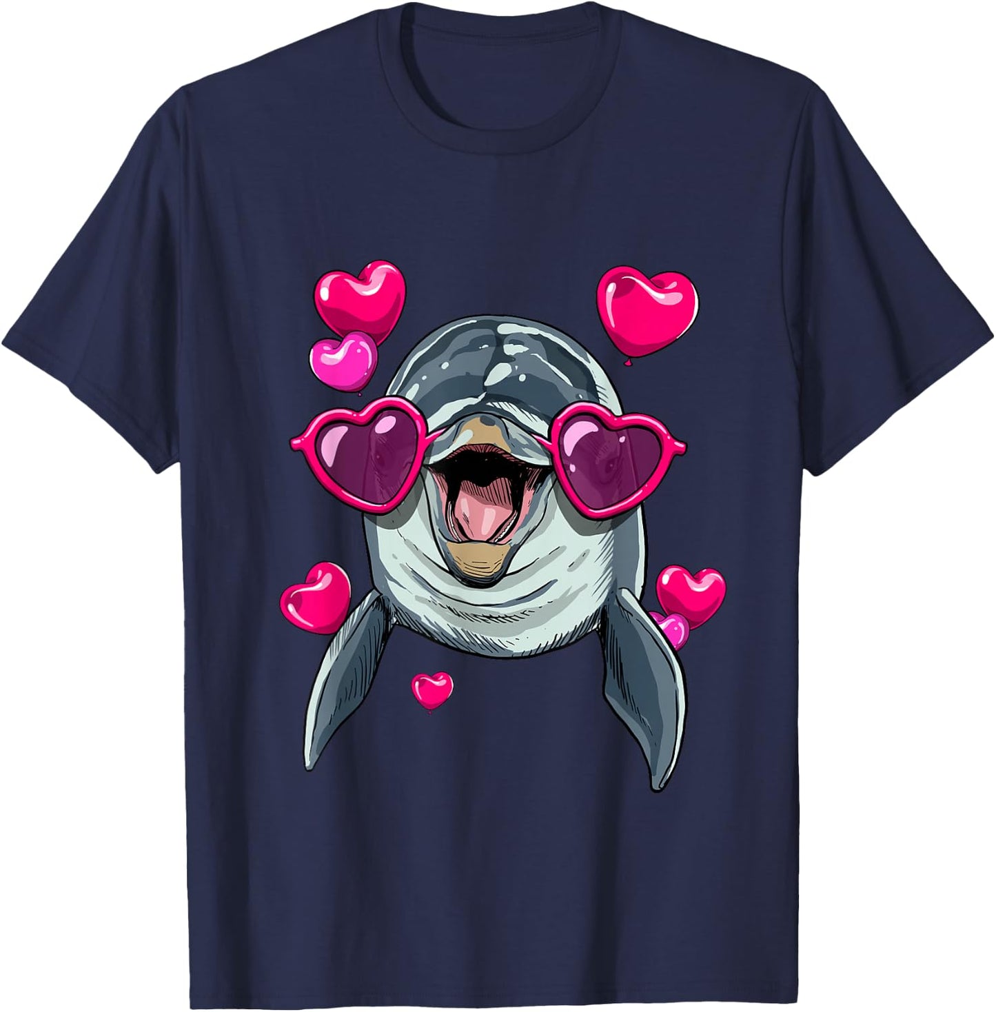 Dolphin Valentine Shirt Heart Sea Animal Whale Dolphin Lover T-Shirt - T-Shirt | Navy