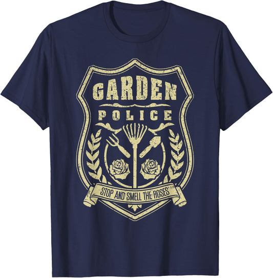 Garden Police Badge Gardener Vintage Distressed Gardening T-Shirt - T-Shirt | Navy