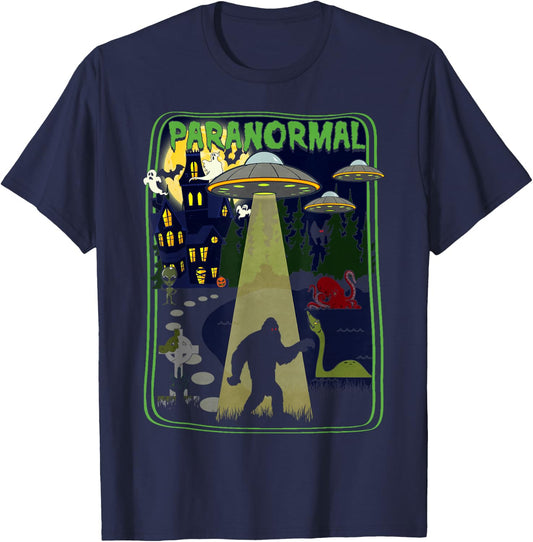 Paranormal Cryptid Poster Bigfoot UFOs Ghosts T-Shirt - T-Shirt | Navy