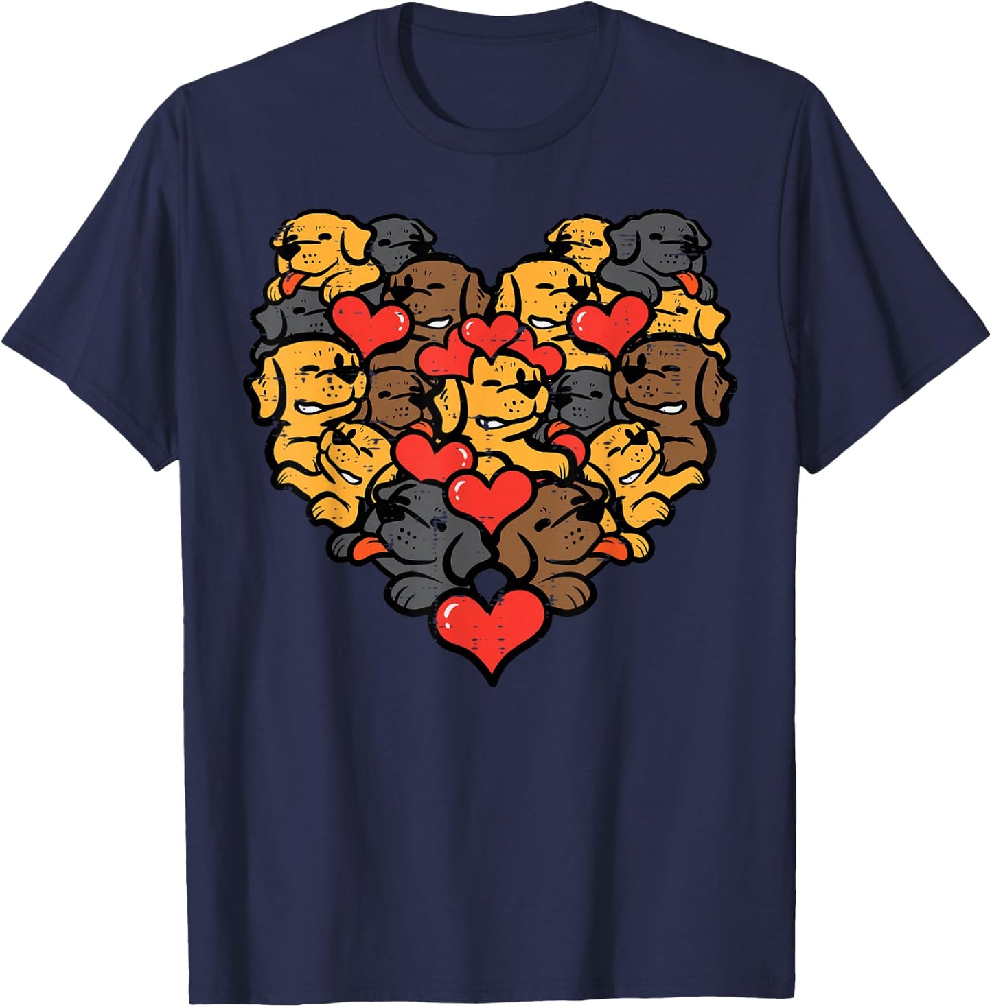 Valentines Day Heart Shape Dog Faces Puppies Men Women Kids T-Shirt - T-Shirt | Navy