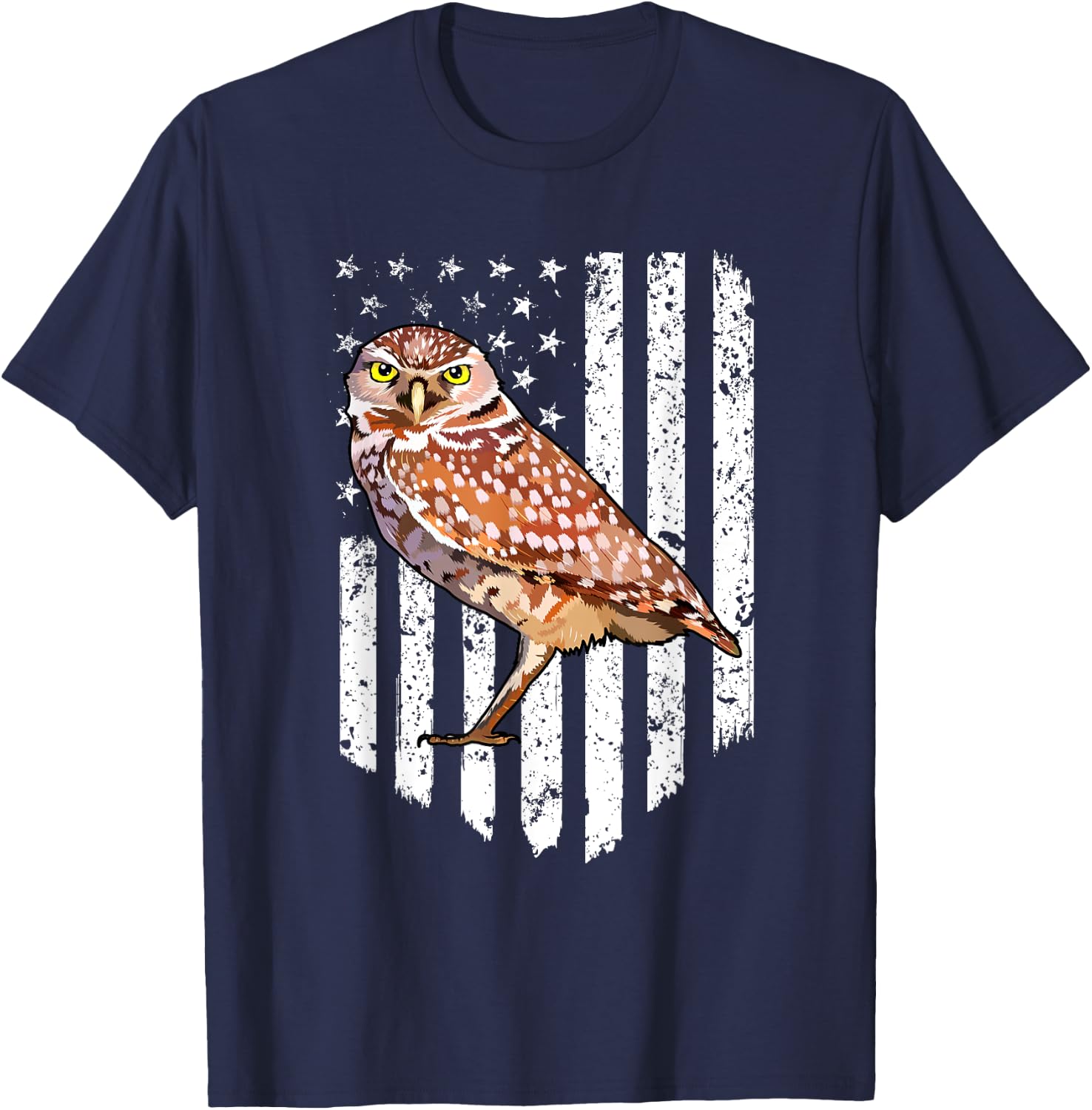 White American Flag Burrowing Owl Bird 4th Of July Women Men T-Shirt - T-Shirt | Navy