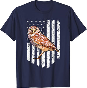 White American Flag Burrowing Owl Bird 4th Of July Women Men T-Shirt - T-Shirt | Navy