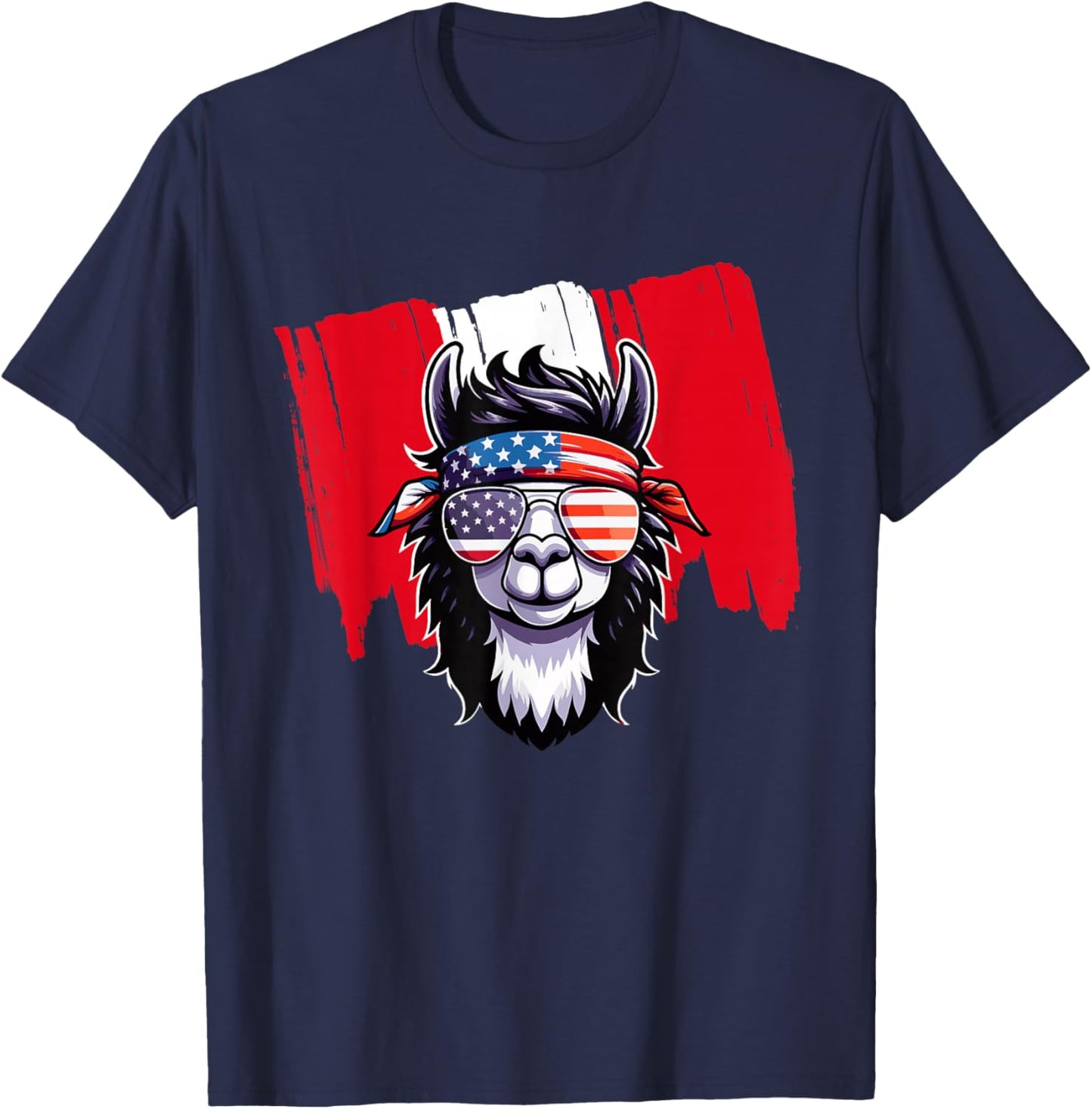 Peruvian American Peru USA Flag Patriotic Llama July 4th T-Shirt - T-Shirt | Navy