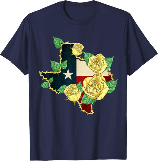 Yellow Rose of Texas Flag Proud Texan American Patriot T-Shirt - T-Shirt | Navy