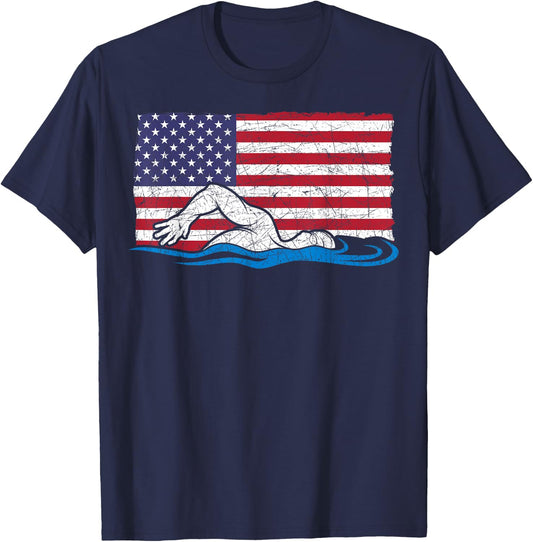 Swimming Sport Swim Practice Swimmer USA Flag Swimming Kids Men T-Shirt - T-Shirt | Navy