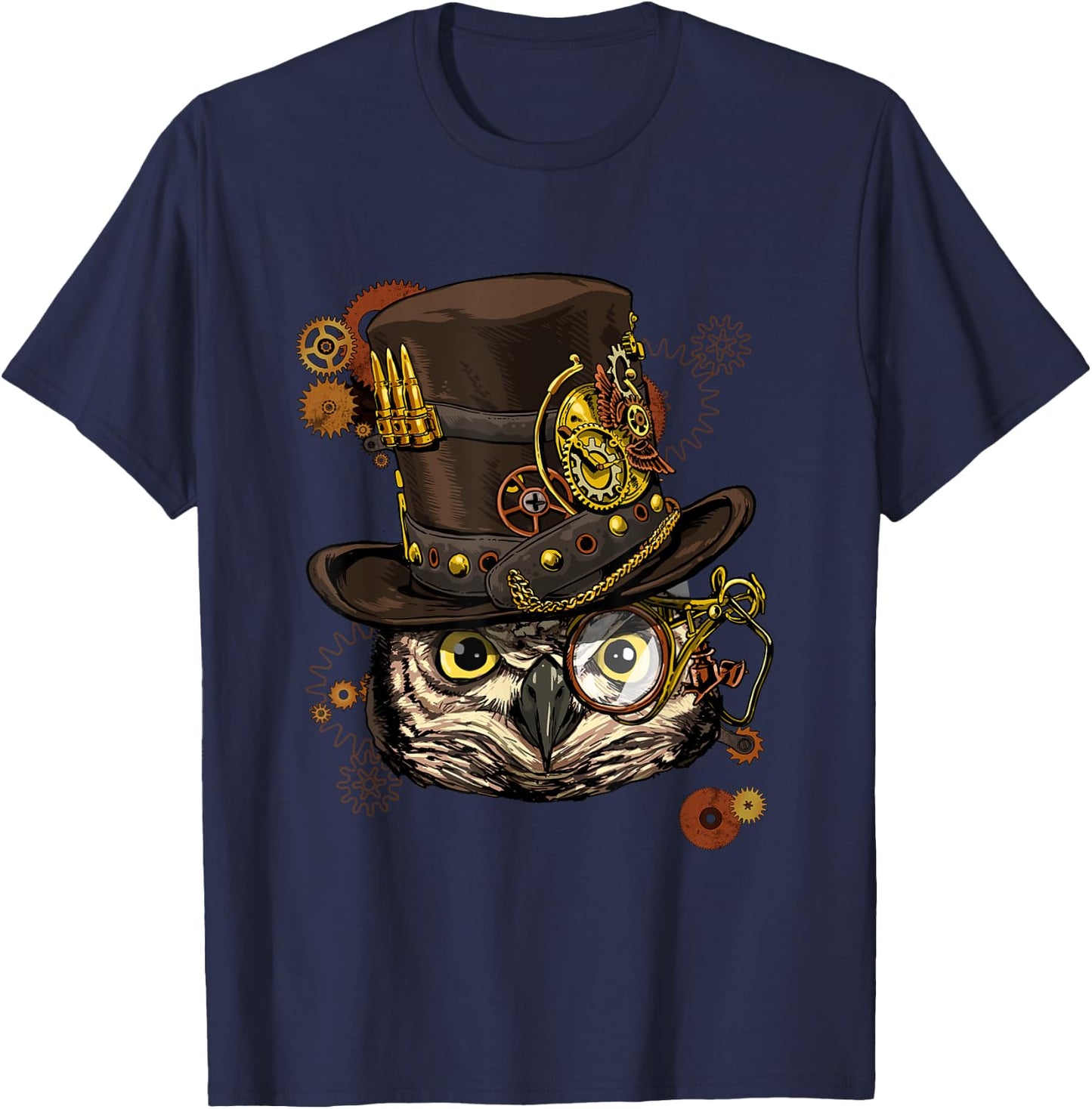Steampunk Owl Mechanical Steampunk Gears Bird Owl Lover T-Shirt - T-Shirt | Navy