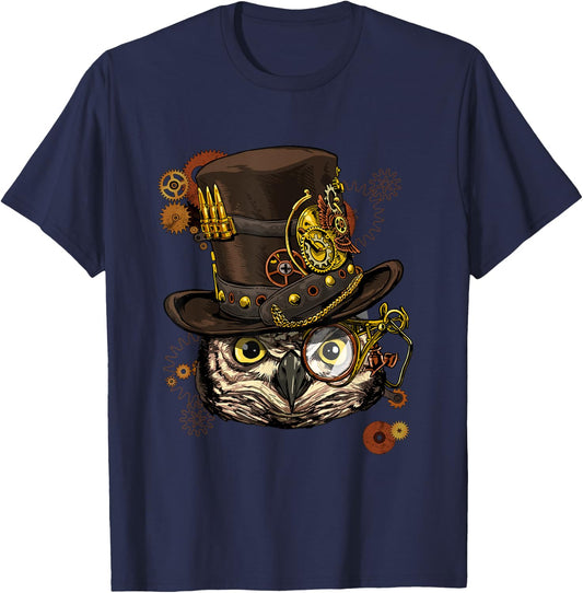 Steampunk Owl Mechanical Steampunk Gears Bird Owl Lover T-Shirt - T-Shirt | Navy