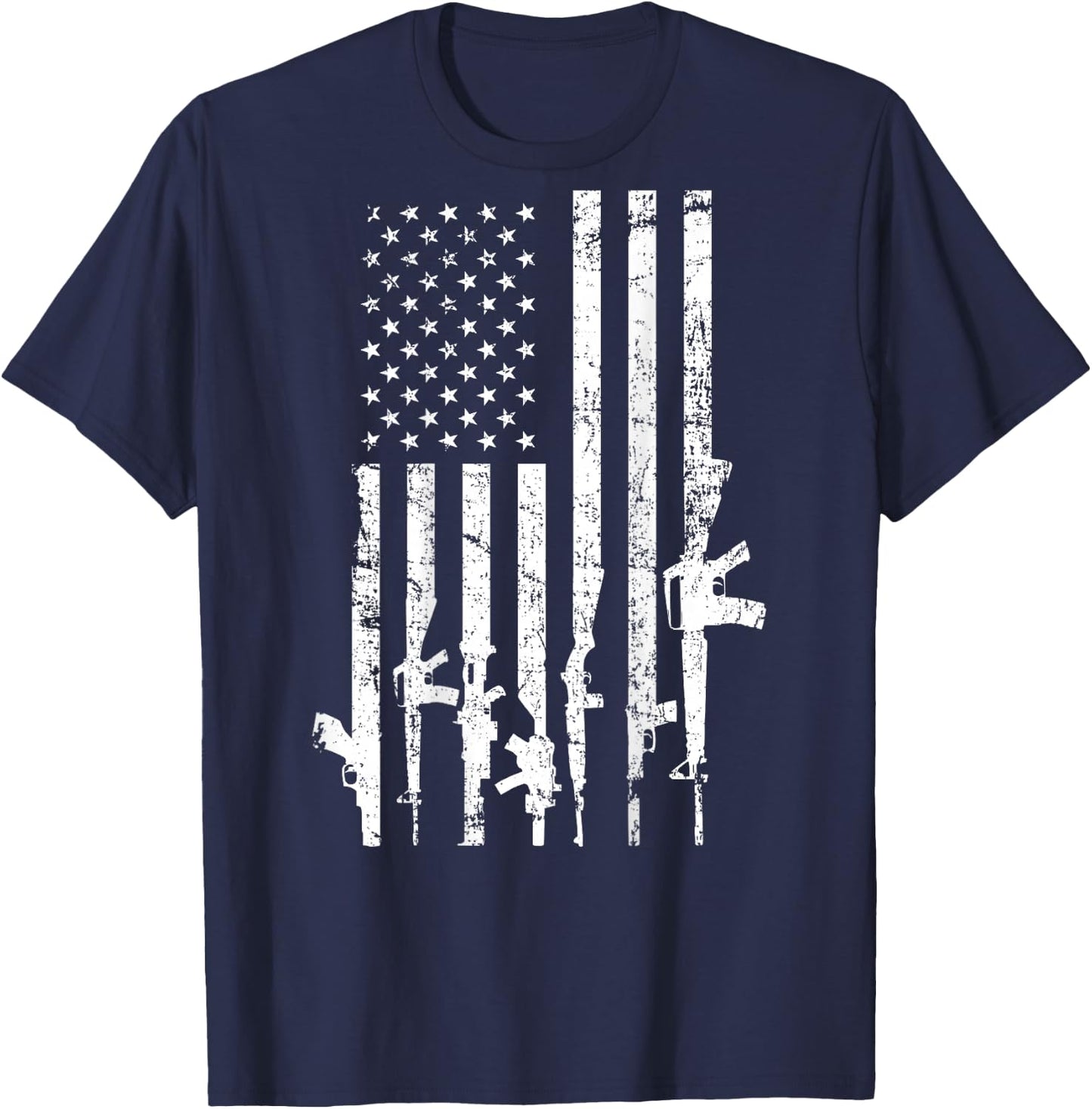 USA Distressed Flag Guns Pro Gun - 2nd Amendment - ON Back T-Shirt - T-Shirt | Navy