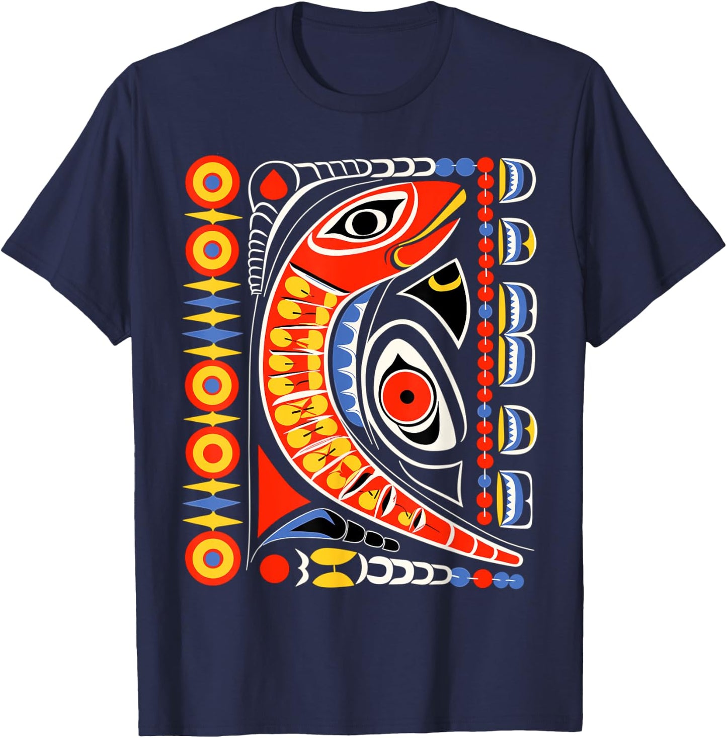 Salmon in Native American Salish Coast Style T-Shirt - T-Shirt | Navy