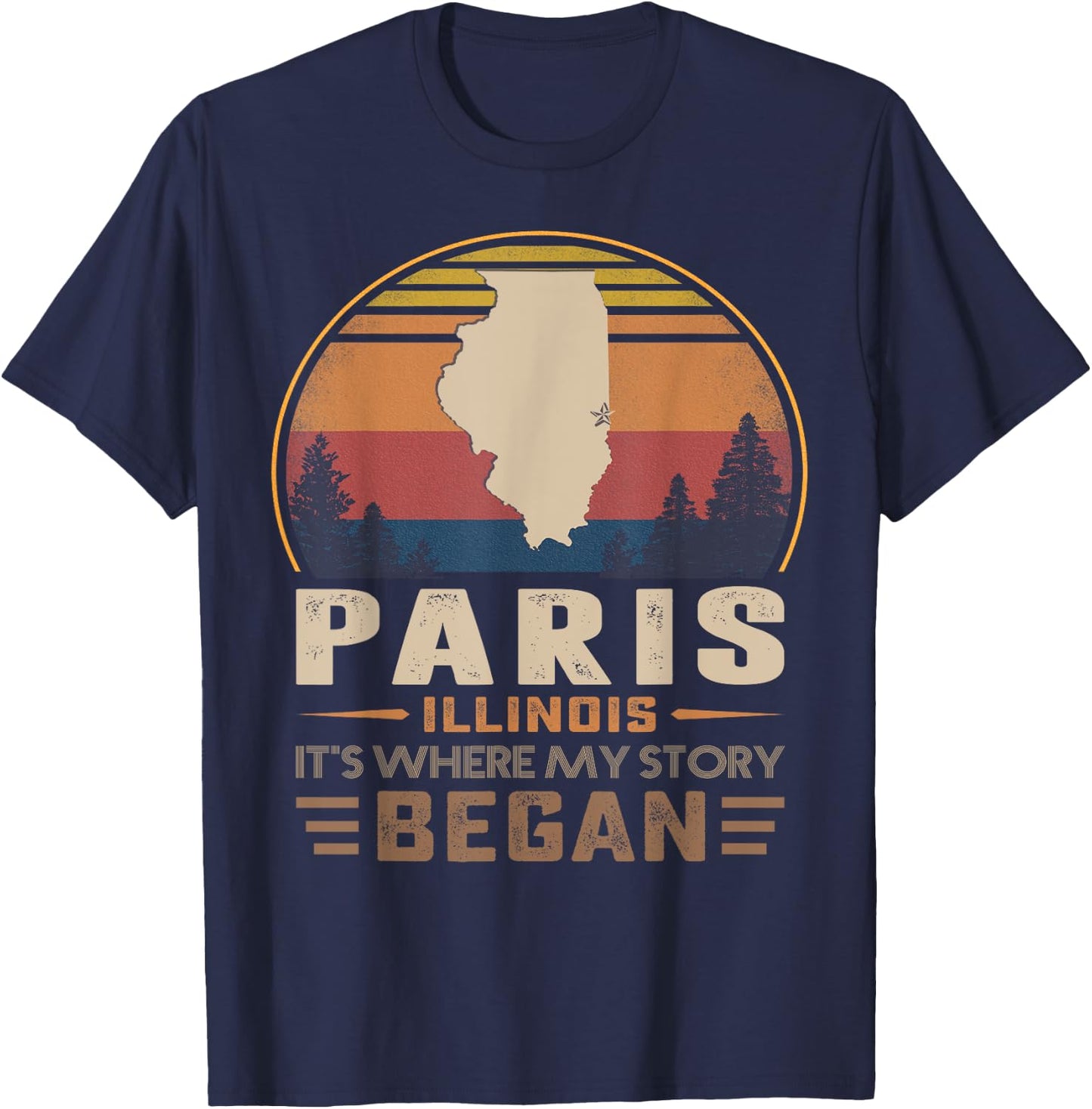 Vintage Paris Illinois Homtown My Story Began T-Shirt - T-Shirt | Navy