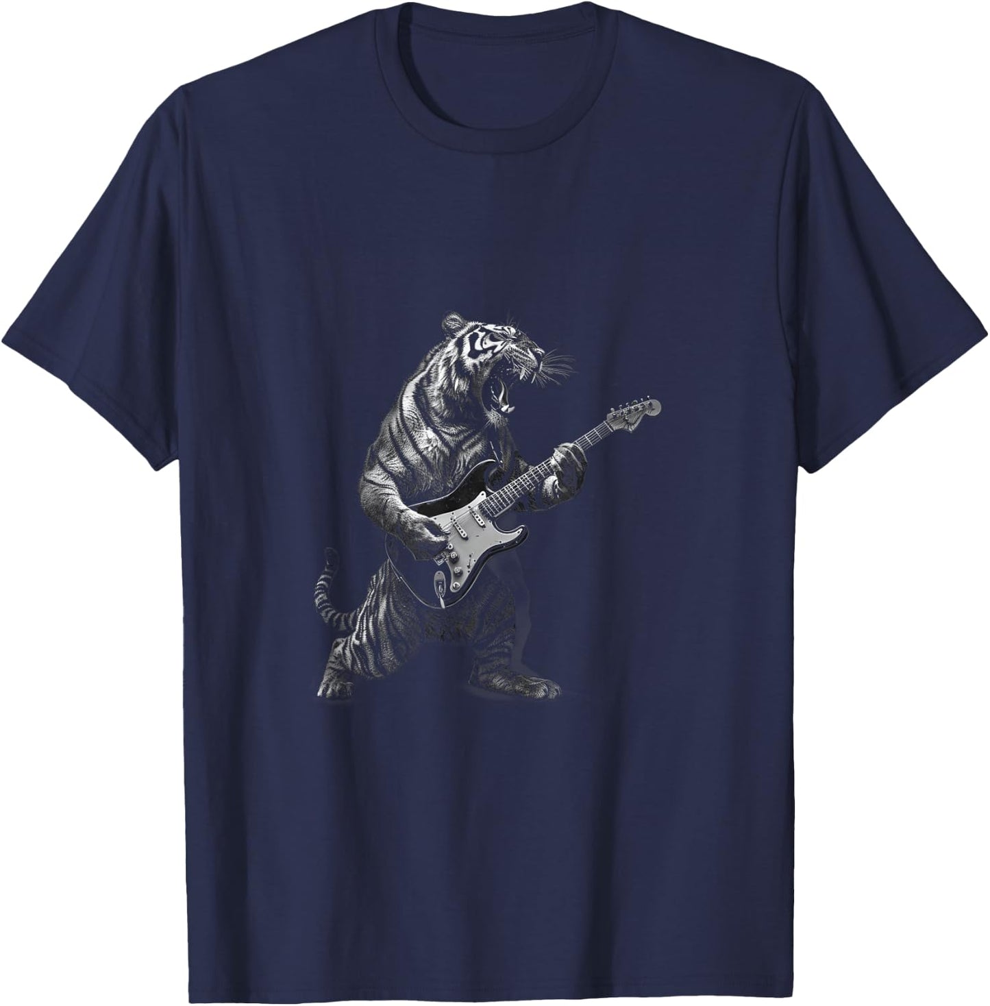 Tiger Playing Guitar Rock and Roll Rock Star Men Women Kid T-Shirt - T-Shirt | Navy