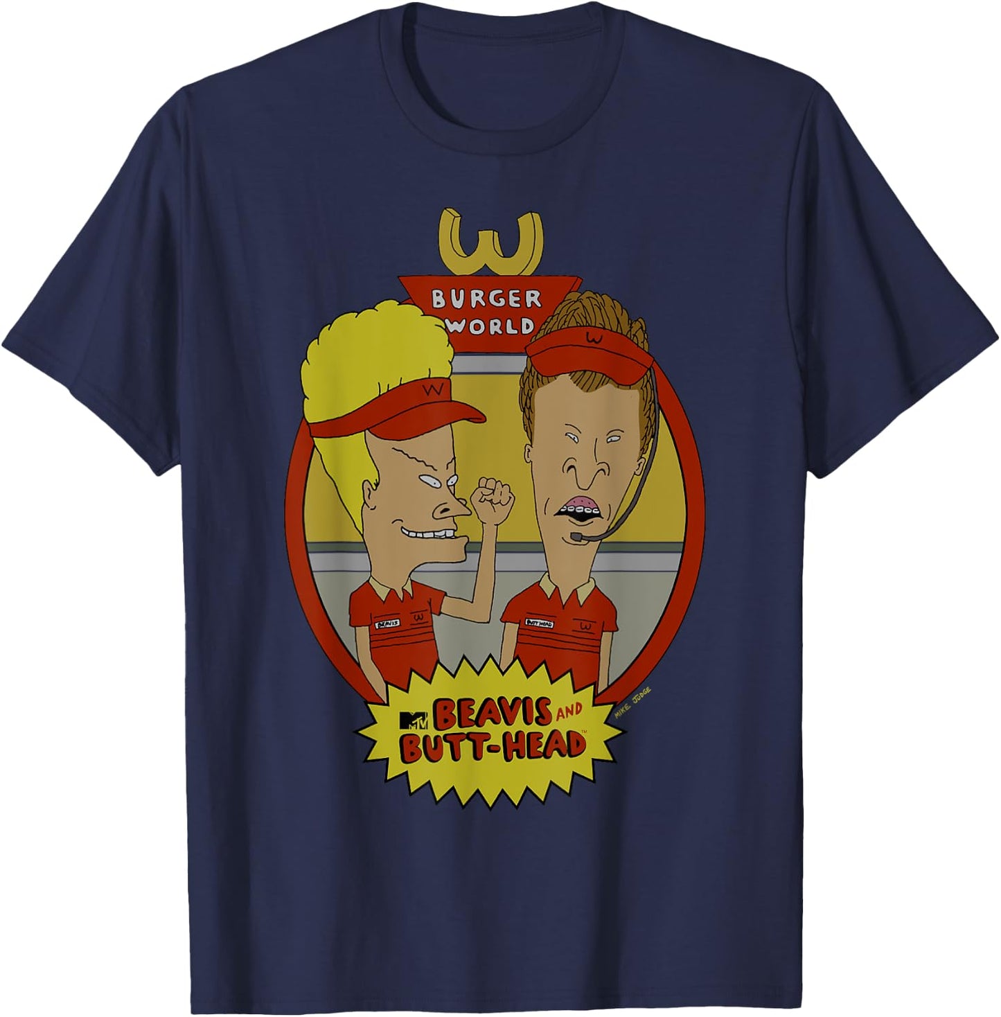 Beavis and Butt-Head Burger World Circle Frame Poster T-Shirt - T-Shirt | Navy