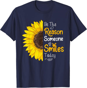 Be The Reason Someone Smiles Today Sunflower Inspirational T-Shirt - T-Shirt | Navy