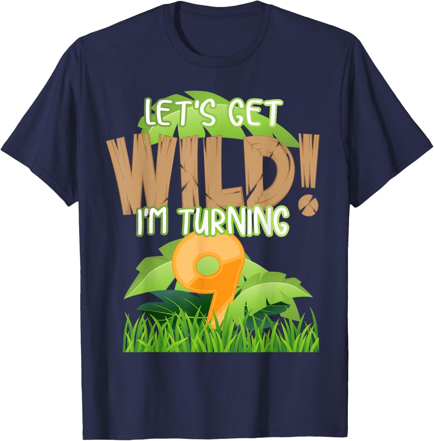 Cute Jungle Safari 9th Birthday Gift 9 Years Old Boys Girls T-Shirt - T-Shirt | Navy