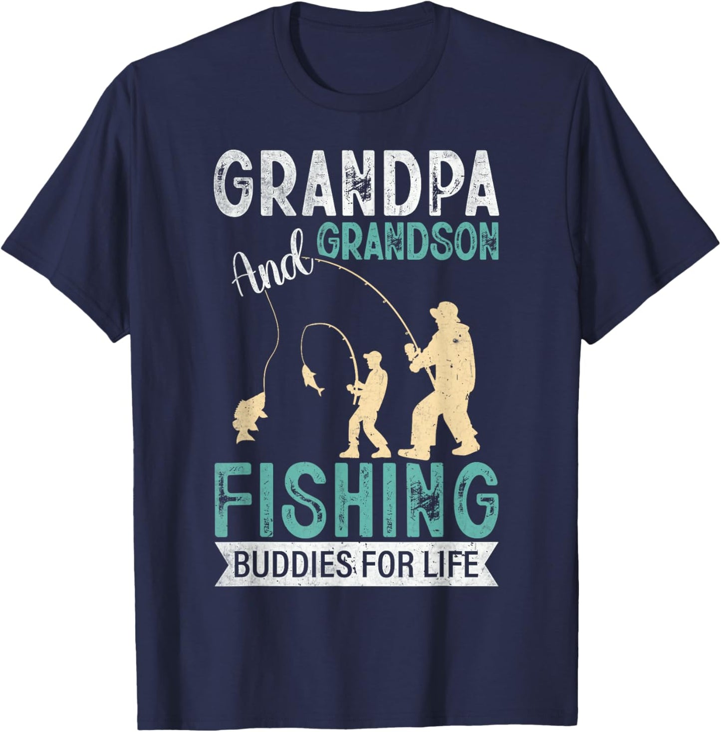 Grandpa and Grandson Fishing Buddies for Life Matching T-Shirt - T-Shirt | Navy