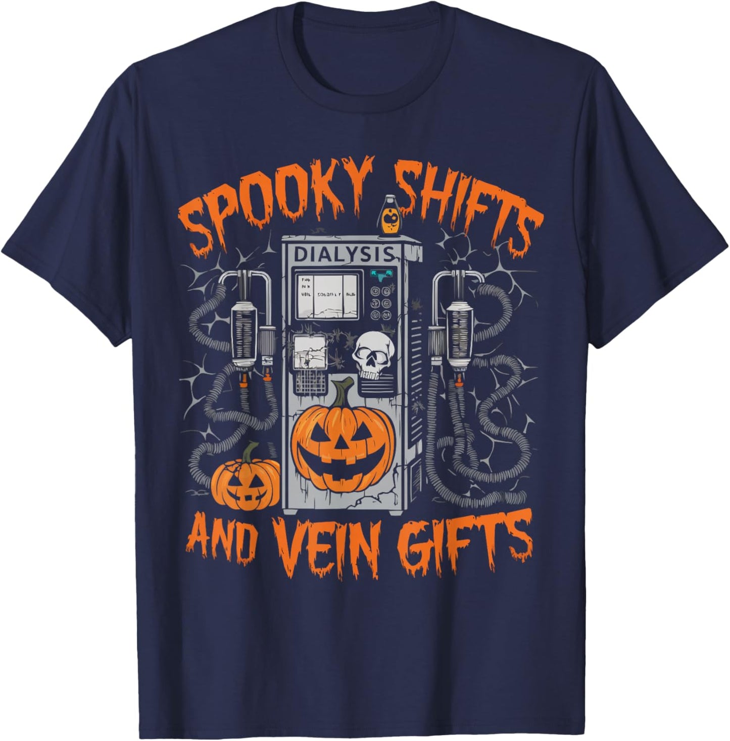 Dialysis Nurse Halloween Spooky Nursing Trick Or Treat T-Shirt - T-Shirt | Navy