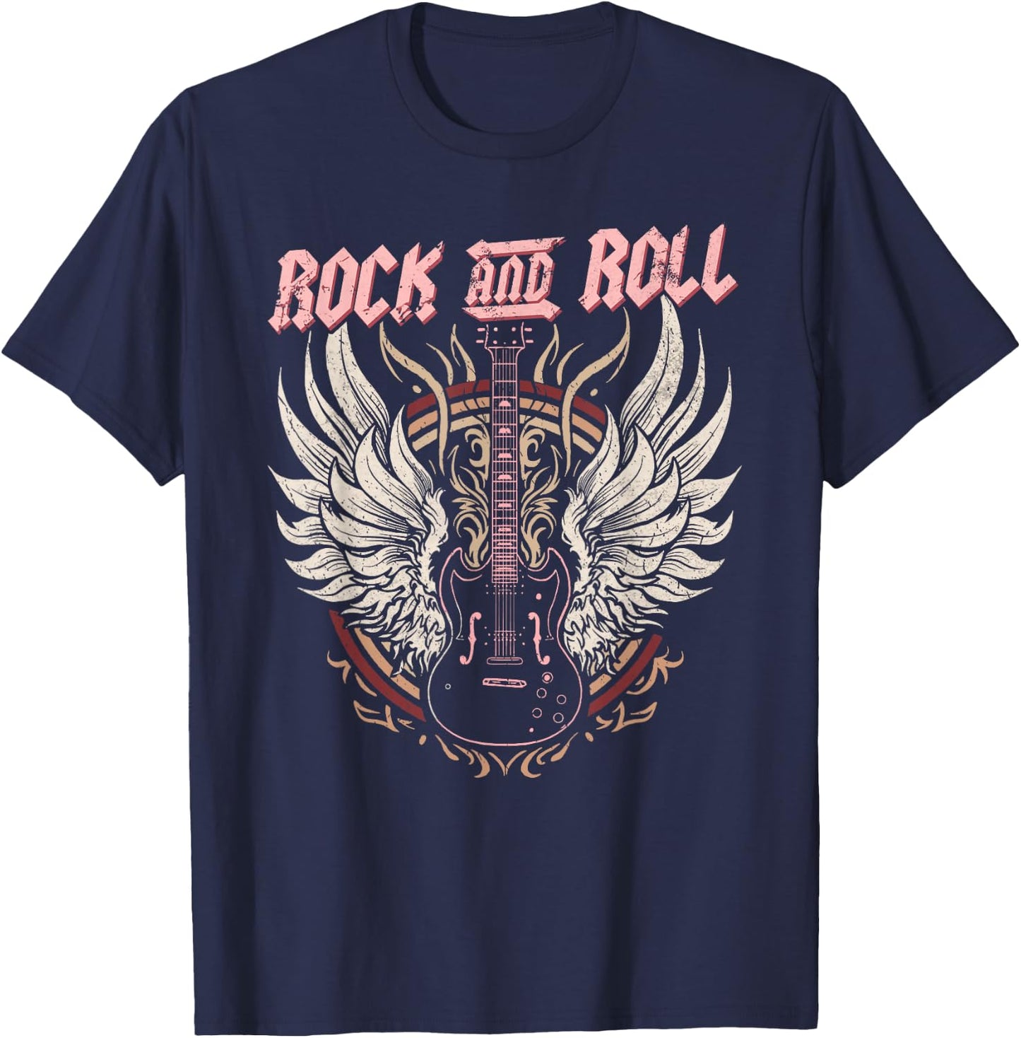 Rock & Roll Guitar Vintage ROCK Women Rock Band Music T-Shirt - T-Shirt | Navy
