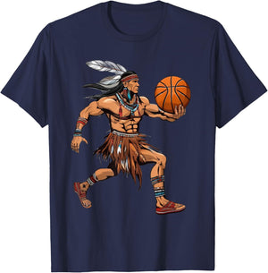 American Indian Basketball Tribe Team Match Rez Ball T-Shirt - T-Shirt | Navy