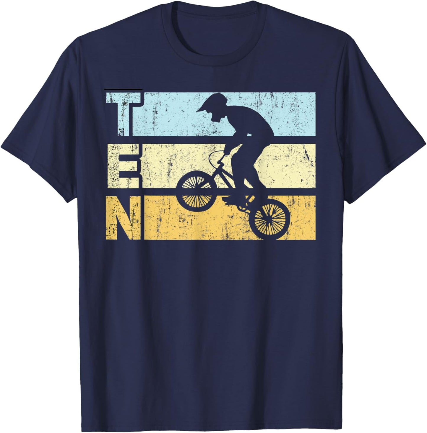 10 Year Old BMX Birthday Party Vintage Dirt Biking 10th T-Shirt - T-Shirt | Navy