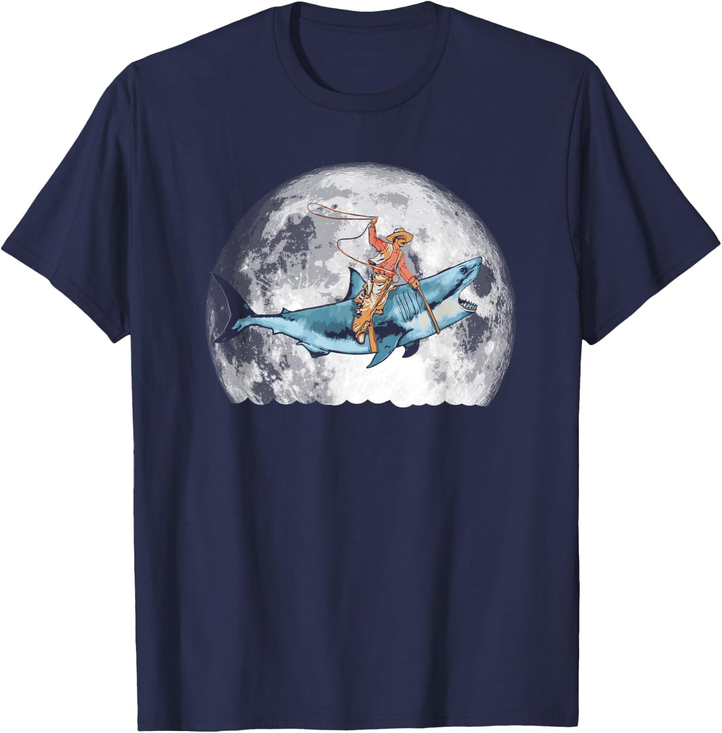 Shark Lover Rodeo Cowboy Riding Great White Vintage Funny T-Shirt - T-Shirt | Navy