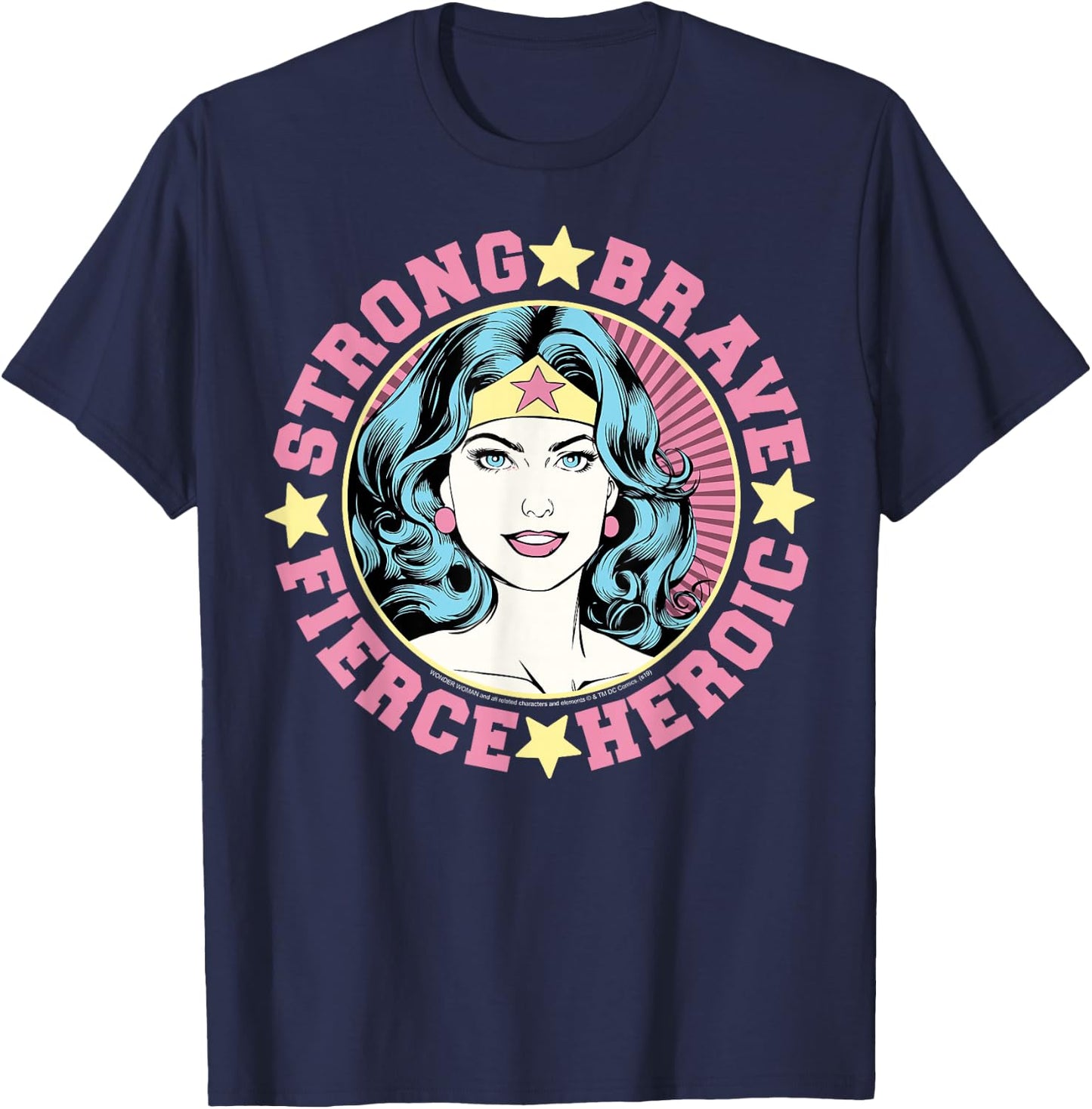 DC Comics Wonder Woman Strong Brave Vintage Wrap Around T-Shirt - T-Shirt | Navy