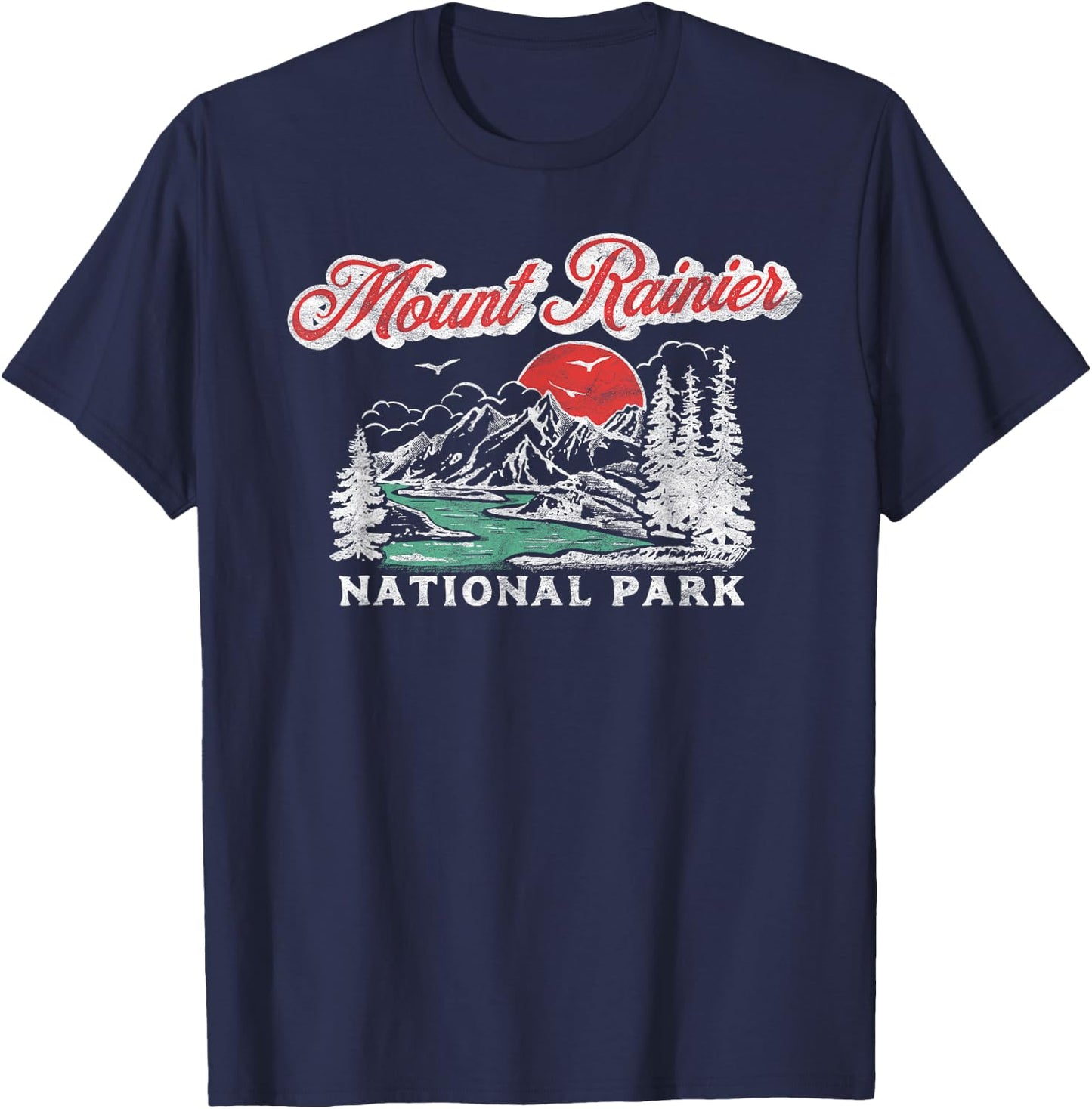 Mount Rainier National Park Retro 80's Mountains Graphic T-Shirt - T-Shirt | Navy