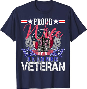 Vintage Proud Wife Of A U.S. Air Force Veteran Gift Mom Dad T-Shirt - T-Shirt | Navy
