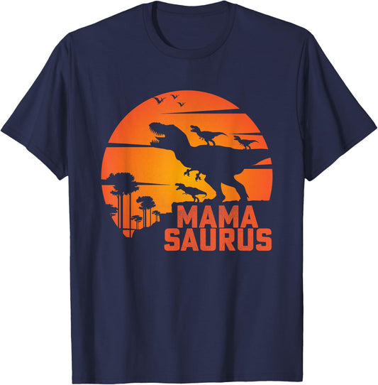 Mama Saurus Funny in Mother's Day for Three Rex Mom Dinosaur T-Shirt - T-Shirt | Navy