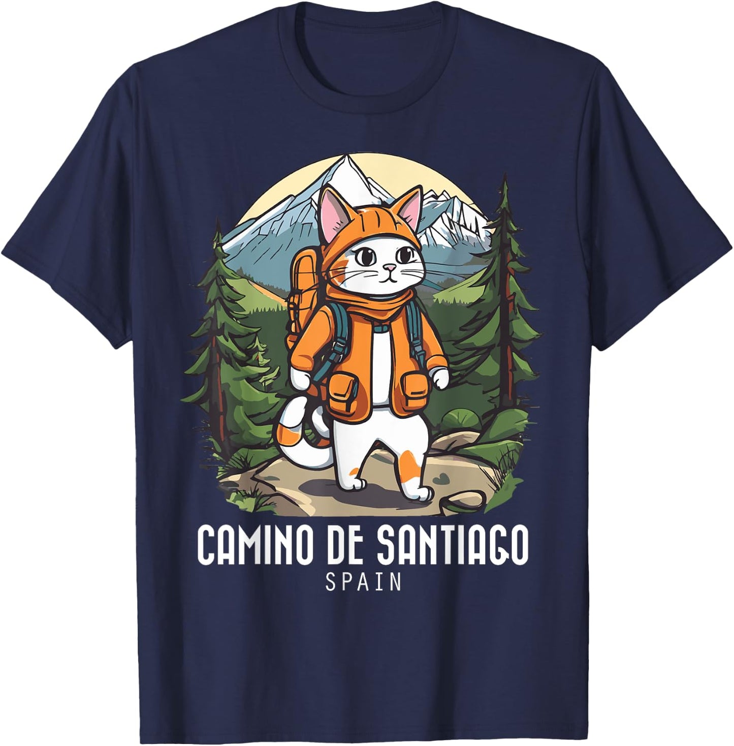 Cat Hiking Camino De Santiago Spain Souvenir Retro Mountain Women T-Shirt - T-Shirt | Navy