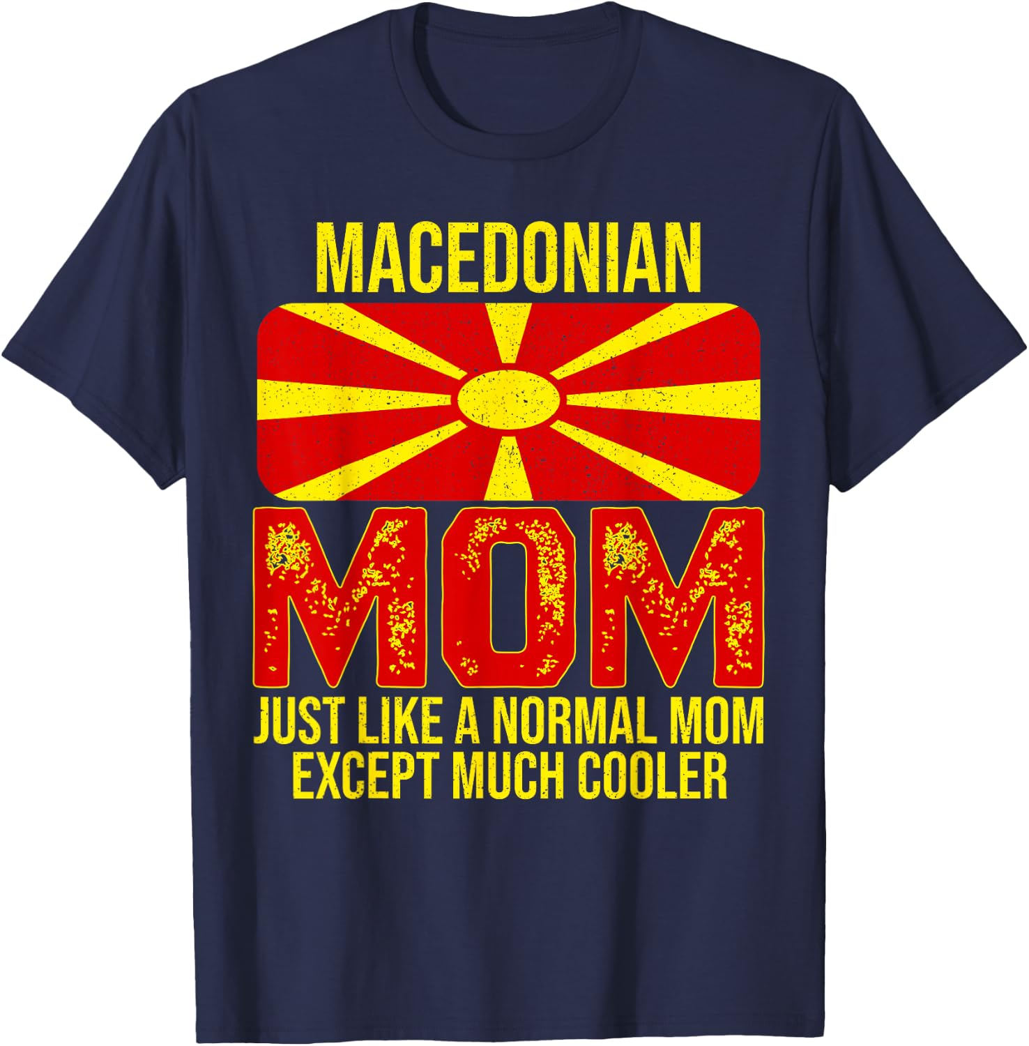 Vintage Macedonian Mom North Macedonia Flag For Mother's Day T-Shirt - T-Shirt | Navy