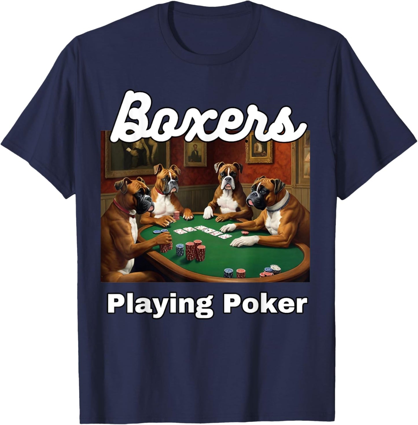 Dogs Playing Poker Boxers Dog Boxer Card Game Cards Women Kids T-Shirt - T-Shirt | Navy
