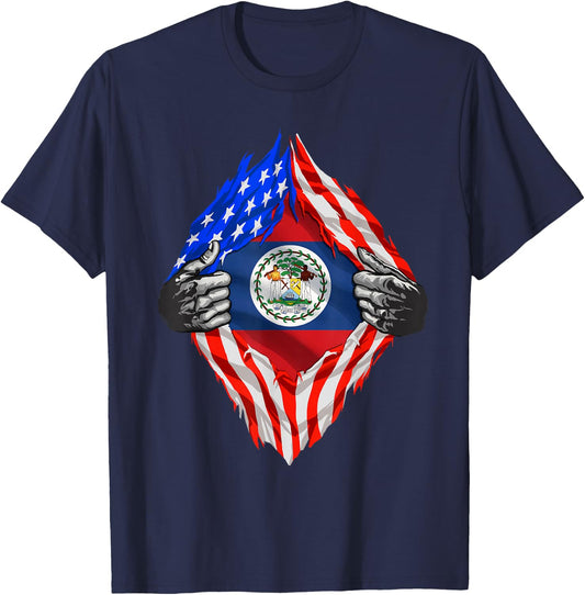 Belize Shirt Super American Belizean Flag Belizean Roots T-Shirt - T-Shirt | Navy