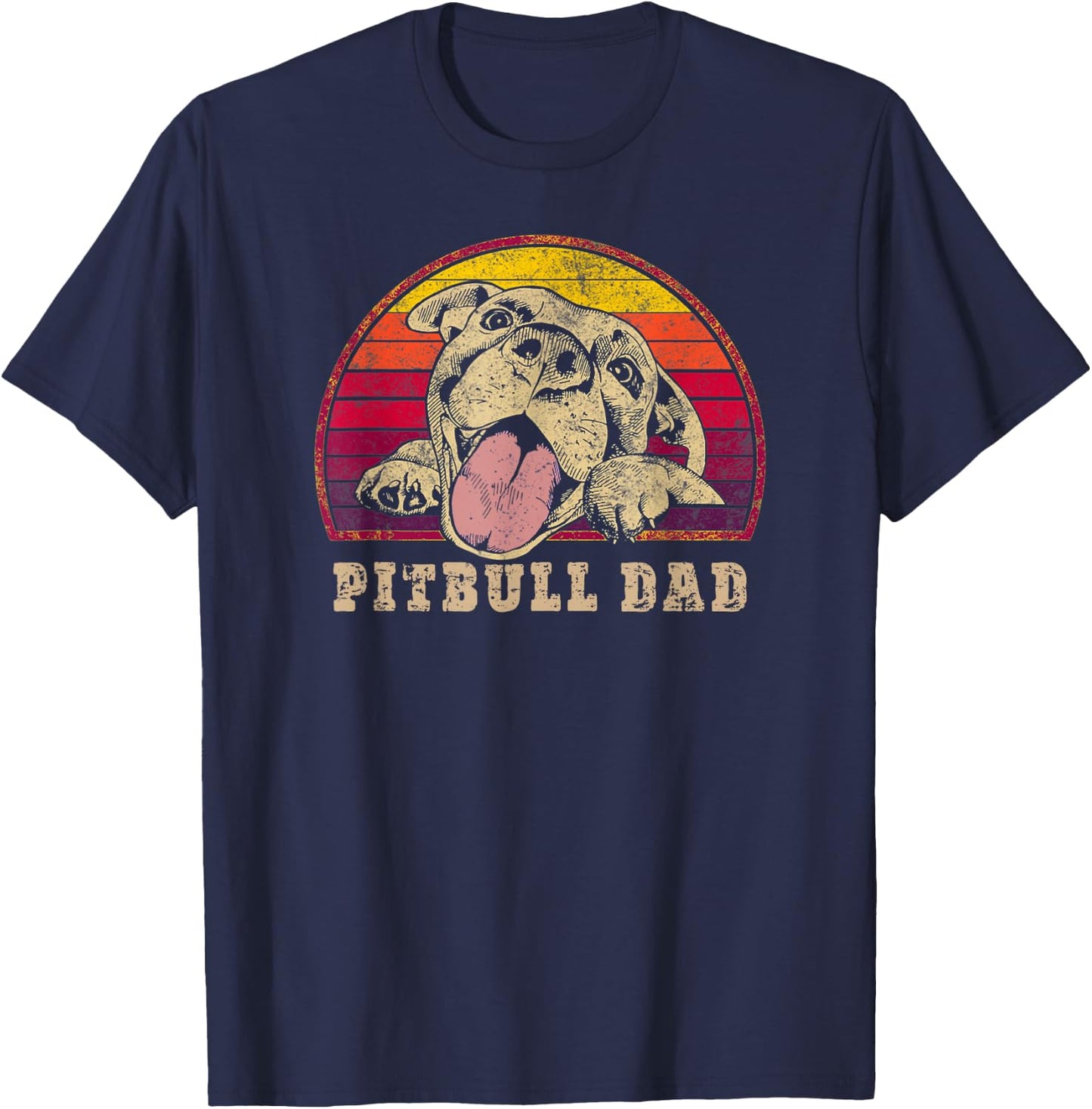 Pitbull Dad - Vintage Smiling Pitbull on Sunset T-Shirt - T-Shirt | Navy