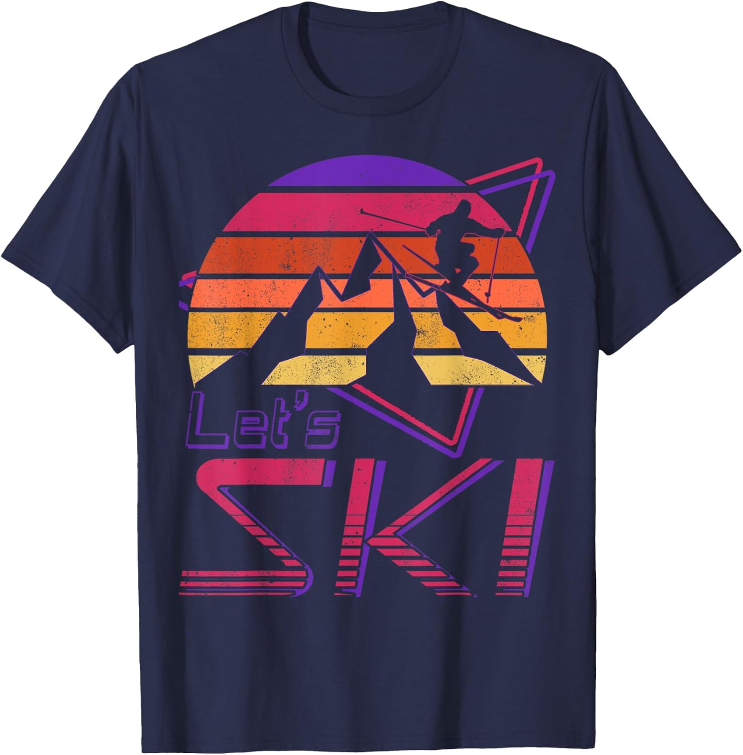 Retro Let's Ski Vintage 80s 90s Snow Skiing T-Shirt - T-Shirt | Navy