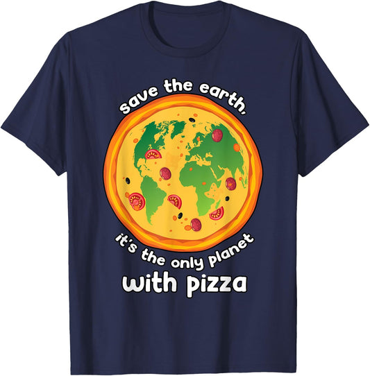 Mother Earth Eco Climate Change Pizza Lover Save the Planet T-Shirt - T-Shirt | Navy