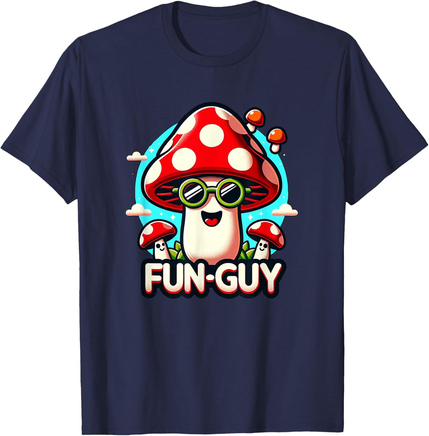 Kids & Toddler Fun Pun 'FUN-GUY' Funny Cute Mushroom Themed T-Shirt - T-Shirt | Navy