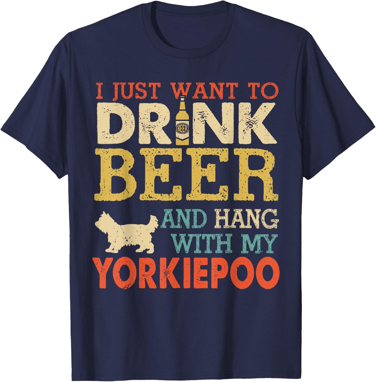 Yorkiepoo Dad Drink Beer Hang With Dog Funny Men Vintage T-Shirt - T-Shirt | Navy